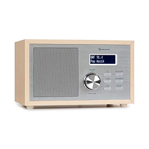 auna Ambient DAB Radio - kompaktes DAB+ Radio mit Bluetooth-Streaming: Version 5.0 mit A2DP-Support, Radio: DAB/DAB+/FM Tuner, Bluetooth Radio mit LCD-Anzeige, AUX-In, Holzoptik braun