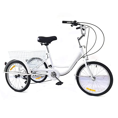 Ethedeal 24" Dreirad für Erwachsene mit Einkaufskorb, 6 Geschwindigkeit 3 Rad Fahrrad Senioren Dreirad Cruise Bike, Comfort Fahrrad für Outdoor Sports Shopping (Weiß B)