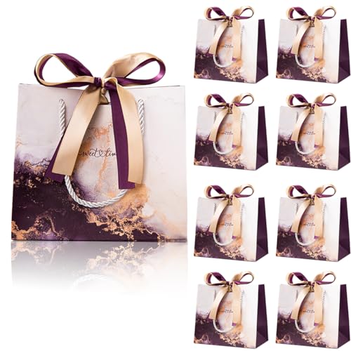 DECHISY 18 Stück Marmor-Geschenktüten mit Band (lila)