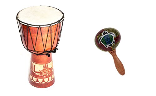 Große 50cm Djembe Holz Trommel Bongo Ziegenfell Gecko Holz + Rassel Schildkröte R1