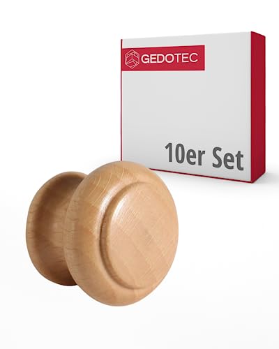Gedotec Möbelknöpfe Holz | Durchmesser: 35 mm I 10 Stück | Türknopf für Schränke - Buche natur lackiert inkl. Befestigungsmaterial I GIOVANNI I Knöpfe für Küchenschränke | Schrankgriffe