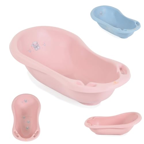 Cangaroo Baby Badewanne Basic 100 cm rutschfest, Ablagemöglichkeit Wasserablauf, Farbe:rosa