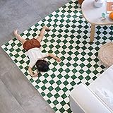 Grün Weißer Schachbrett Teppich – Weicher Geometrisch Karierter Teppich, Rutschfester Shag-Teppich Für Schlafzimmer, Wohnzimmer, Heimdekoration,120×160CM,Green
