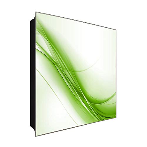 DekoGlas Schlüsselkasten 'Grüne Rutsche' 30x30 Glas, inkl. Haken Schlüsselbrett Schlüssel-Box Design Aufbewahrung