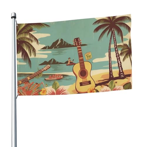 Vintage-Hawaii-Flagge, 1,5 x 2,4 m, Banner, Dekoration mit 2 Ösen, Außendekorationen, HD-Druck, 200D, strapazierfähiges Polyester, Banner für Urlaub, Hof, große Flaggen für Innen- und Außendekoration