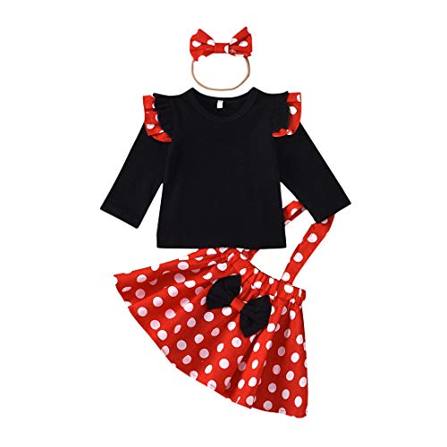 Sommer Herbst Kleidung Kinder Kleinkind Baby Mädchen Rüschen Langarm T-Shirt Tops + Strapsrock Gesamtkleidung Set Polka Dot Outfits Set