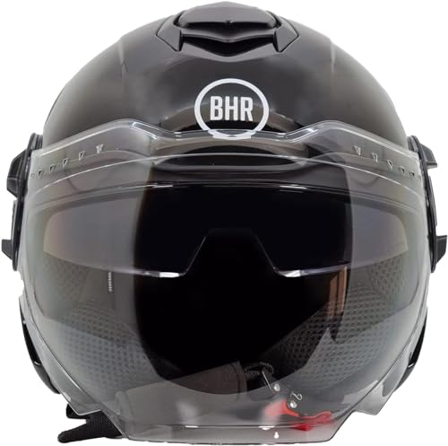 BHR Jet-Helm mit Doppelvisier 830 FLASH, ECE 22.06 zugelassener Rollerhelm, leichter und bequemer Jet-Helm mit innerer Sonnenblende, Metallisch schwarz, XL