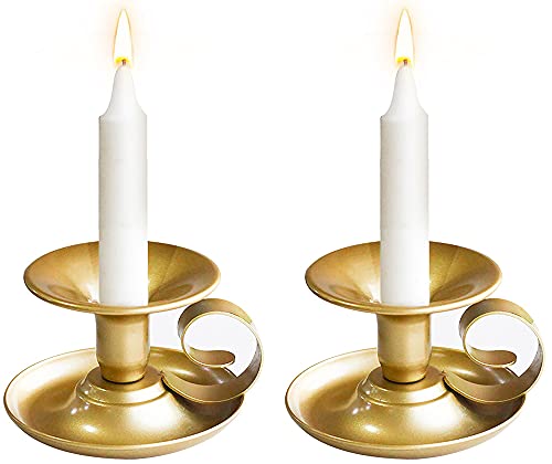 2er Set Metall Vintage Kerzenständer Deko mit Griff,Goldener Deko Kerzenhalter10x6cm Leuchter,Wohnzimmer Schlafzimmer Esstisch deko, Gold
