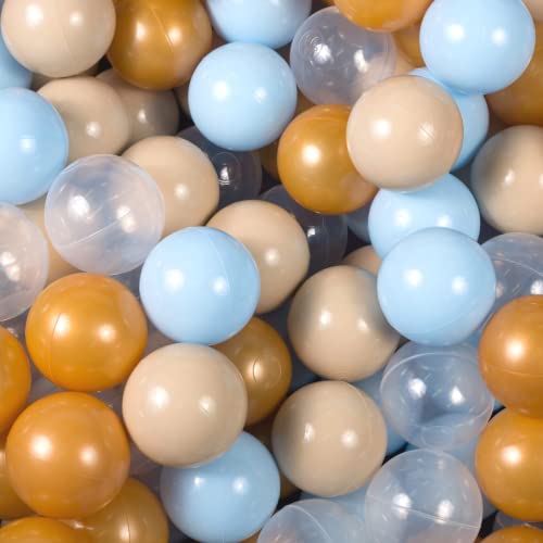 MEOWBABY 500 ∅ 7Cm Kinder Bälle Spielbälle Für Bällebad Baby Plastikbälle Made In EU Babyblau/Beige/Transparent/Gold