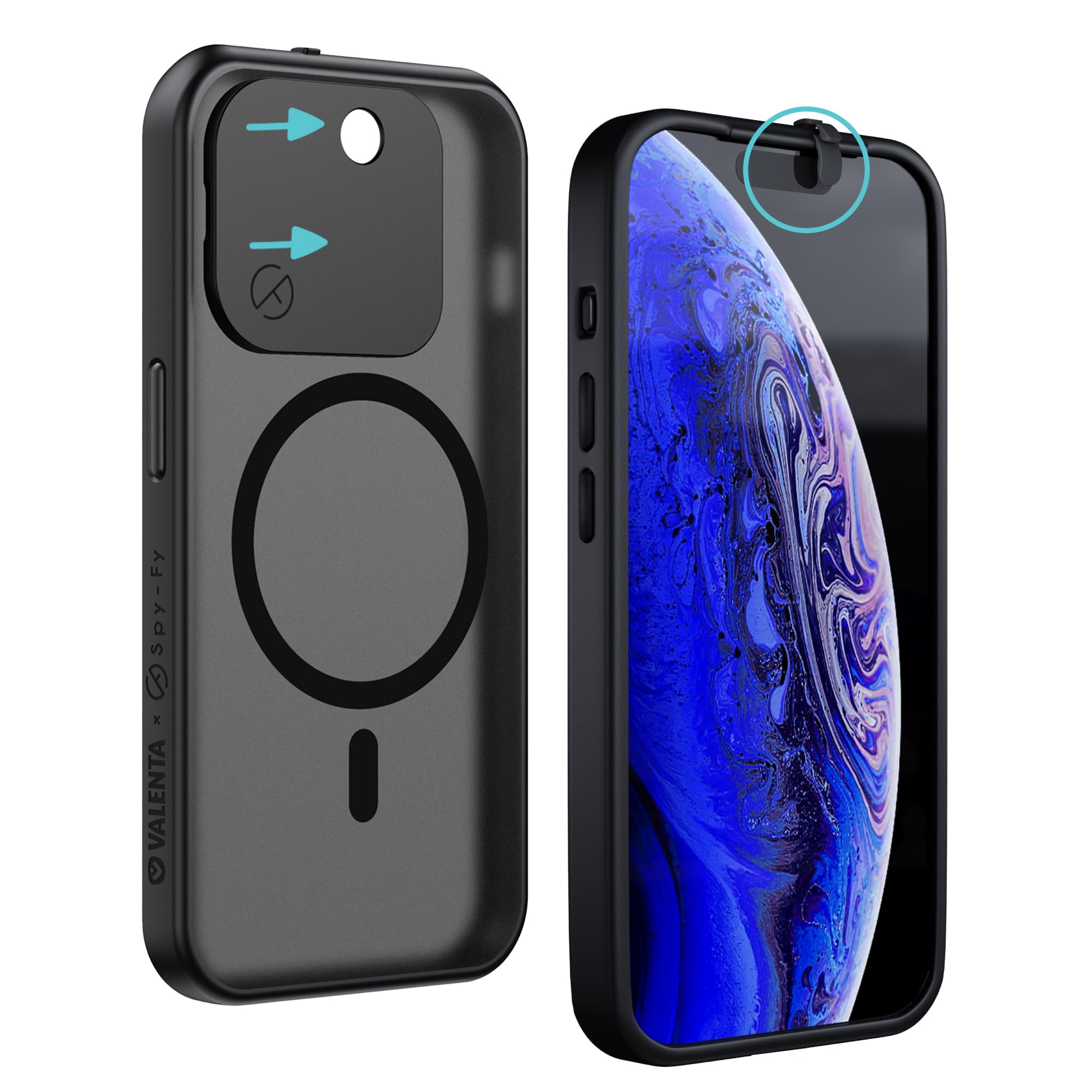 Spy-Fy iPhone 15 Pro Max MagSafe Kompatibel Hülle mit Kameraschutz | Smokey | Handy Kamera Abdeckung vorne und hinten | Schutzhülle mit Kickstand | Privacy Case | 2 Meter Fallschutz | 6,1 Zoll