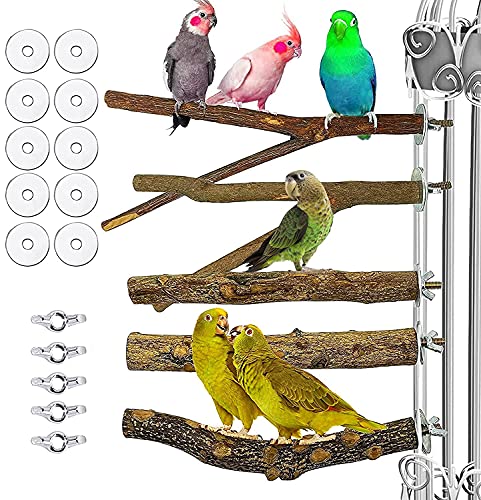 ETRAVEL Vogel-Sitzstangen für Papageien, Käfig, ca. 25,4 cm, Naturholz, für Papageien, Käfig, Nymphensittiche, Sittiche, Finken, Käfige, Vogelzubehör, 5 Stück