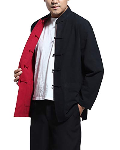 Herren Chinesische Tang-Anzug Oberseiten - Beide Seiten Beschichten Jacke Langärmelige Kampfkunst Kung Fu Hemden Tang-Klage Nationale Kostüme Damen (Schwarz, XXL)