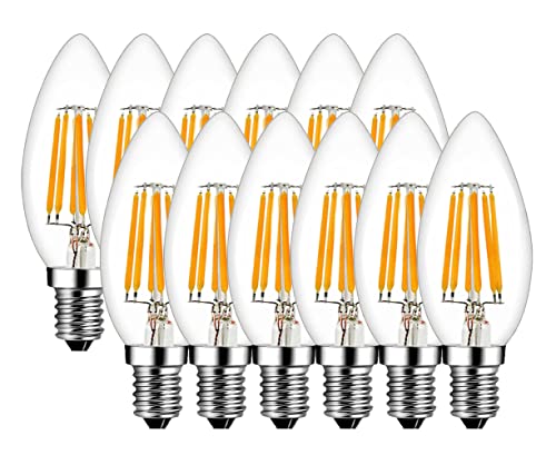 MENTA 6W E14 Filament LED Glühfaden LED Kerze Lampe 600LM, 2700K Warmweiß, 6W ersetzt 60W, Classic Kerze Filament, Filament Fadenlampe, Retro, Klar, Glas, Nicht dimmbar, 2 Jahre Garantie, 12er-Pack