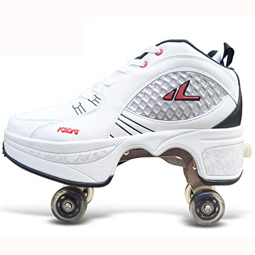 ZCXBHD Inline-Skate, Unisexe Skates Deformation Schuhe，2-in-1-Mehrzweckschuhe,White-38