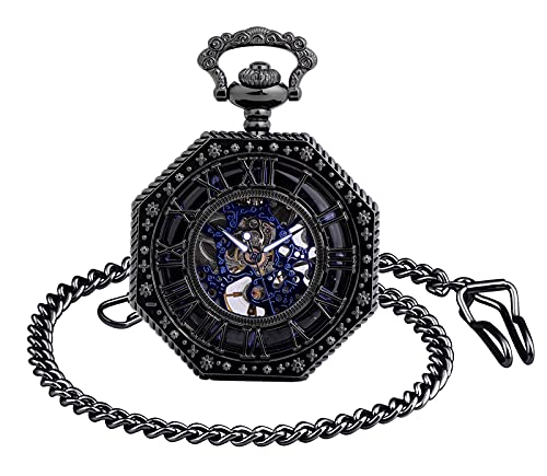 SUPBRO Damen Herren Taschenuhr Hexagon Analog Handaufzug Mechanische Kettenuhr Uhr mit Halskette Pullover Kette