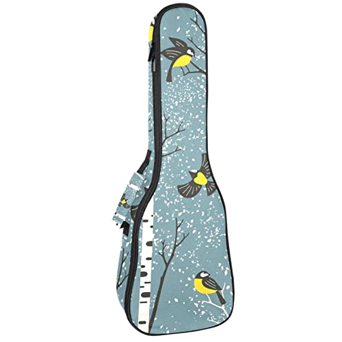 Ukulelenkoffer Birken und Vögel Ukulele Gigbag mit verstellbaren Riemen Ukulele Cover Rucksack