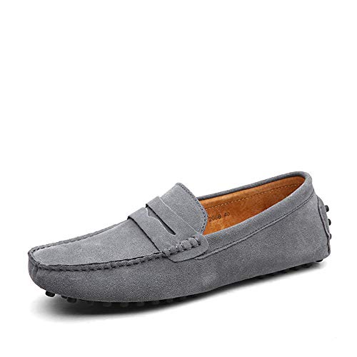 DUORO Herren Klassische Weiche Mokassin Echtes Leder Schuhe Loafers Wohnungen Fahren Halbschuhe (47 EU, Grau)