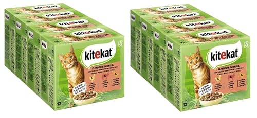 KITEKAT Portionsbeutel Multipack Katzenfutter Nassfutter (2x4 12x85g, Klassische Auswahl in Sauce)