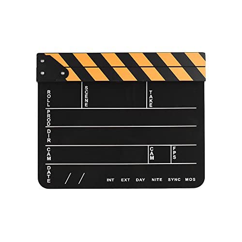 Docooler Filmklappe, Regieklappe Acryl Clapboard Dry Erase Director Film-Film Clapper Board Slate mit Gelb / Schwarz Stick, Schwarz