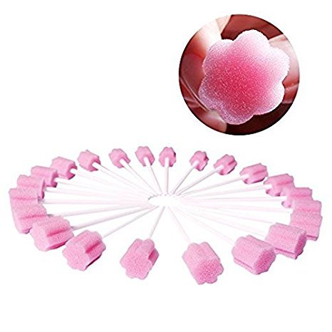 bonew-oral 200 Stück Einweg Oral Care Schwamm Swab Zahn Reinigung Tipps (Pink)