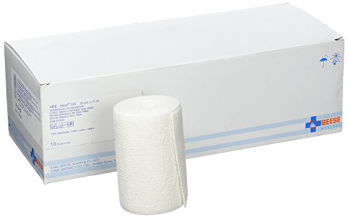Meditrade 1424 Abe-Ideal 100 Baumwolle Textilelastische Idealbinde zur Kräftigen Kompression Der Extremitäten, 5 m Länge x 8 cm Breite, Weiß (10-er pack)