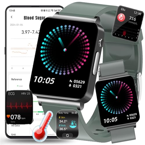 Fohatu 𝐁𝐥𝐮𝐭𝐳𝐮𝐜𝐤𝐞𝐫𝐛𝐥𝐮𝐭𝐳𝐮𝐜𝐤𝐞𝐫𝐦𝐞𝐬𝐬𝐮𝐧𝐠 Smartwatch 𝐄𝐂𝐆,Smartwatch Bluetoothm-Anrufe, Fitness-Tracker Pulsschlag Blutsauerstoff Monitor,Schritt Schalter,Sportuhr,I