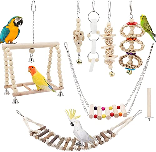 Papageien-Spielzeug aus Holz, zum Kauen, für Papageien, Vögel, natürliches Holz, geeignet für Nymphensittiche, Finken, kleine Sittiche, Wellensittiche und andere kleine Vögel, 8 Stück