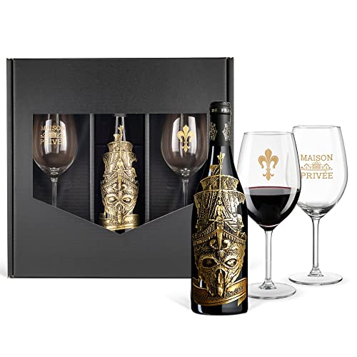 Matador Del Mar Wein-Geschenk mit 2 Kristallgläsern (Echt-Gold) Rotwein-Set Bordeaux Syrah mit Zertifikat für Weinkenner und Luxus-Liebhaber Weihnachten Kapitän