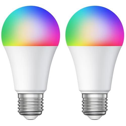 ledscom.de 2x E27 LED RGB Leuchtmittel, A60, warmweiß - kaltweiß (3000-6500 K), 9,4 W, 892lm, Smart Home, WLAN, Alexa, matt