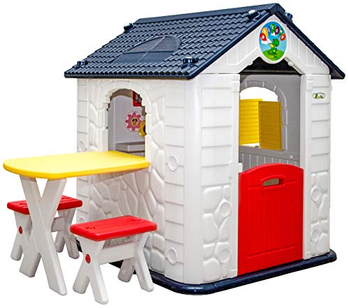 LittleTom Kinder Spielhaus ab 1 - Garten Kinderhaus mit Tisch - Indoor Kinderspielhaus - Kunststoff