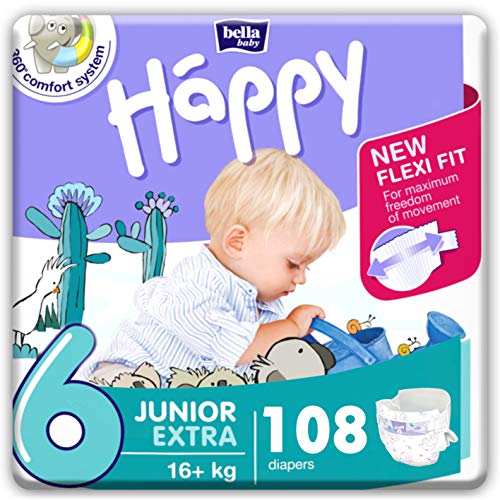 bella baby Happy Windeln Größe 6 Junior Extra 16+ kg, 1er Pack (1 x 108 Stück) mit maximalem Schutz und New Flexi Fit