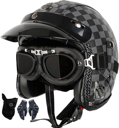 Vintage-Motorrad-Jet-Helme Mit Schutzbrille, DOT/ECE-Zertifiziert, Cruiser Machete Pilot, Offener 3/4-Helm, Roller, Roller, Kollisionshelm, Herren Und Damen L,M=55-56cm