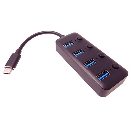 PremiumCord USB-C Hub auf 4X USB 3.0, Aluminiumgehäuse, Netzschalter, 5Gbps, SuperSpeed USB 3.1 Typ C, Farbe schwarz, Länge 20cm