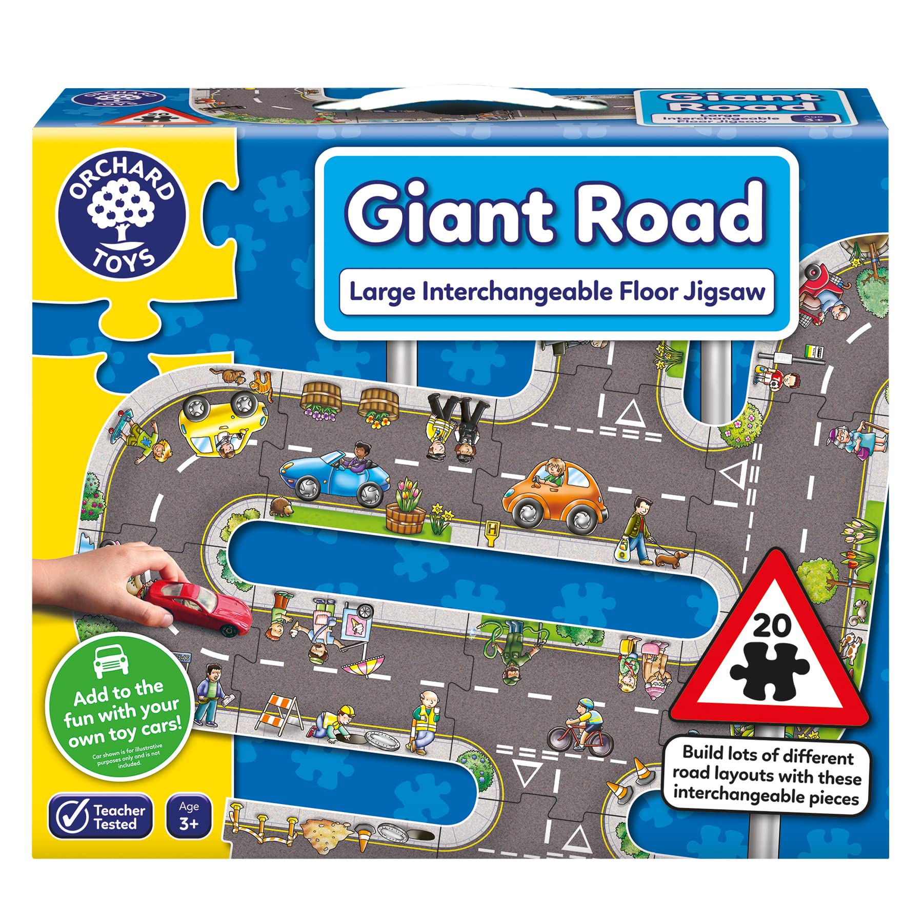 Orchard Toys Giant Road Jigsaw Puzzle, Car Track on a Large Floor Puzzle, Car Play Mat, Make Your Own Road Tape for Toy Cars, City, Construction, Educational Toys for Kids and Toddlers Age 3+