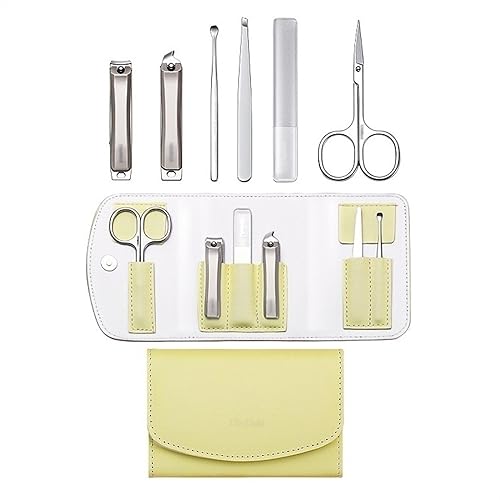 Nagelknipser, Nagelknipser-Set, Nagelknipser-Set for Damen, 6-teiliges Maniküre-Set aus Edelstahl mit Nagelknipser, tragbare Reise-Nagelpflege-Werkzeuge (Color : Yellow)
