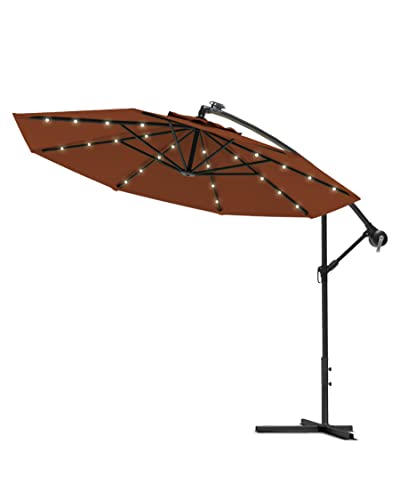 Swing&Harmonie Sonnenschirm mit LED Beleuchtung Ampelschirm 300cm / 350cm Solar Garten Schirm Pavillon (Ø 300cm, Braun)