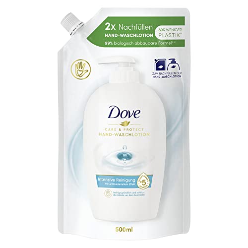 Dove Flüssigseife Pflegende Hand-Waschlotion flüssige Seife im Nachfüllbeutel mit antibakteriellem Effekt, 10 x 500 ml
