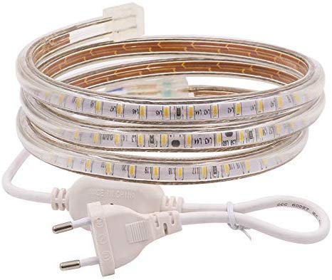 XUNATA 10M LED Streifen,AC 220V 230V IP67 imprägniern 3014 SMD 120leds / m Weiß,Flexibles LED Band mit Netzstecker für Küche Stairway Home Auto Bar Weihnachten Party Deko (Weiß, 10M)