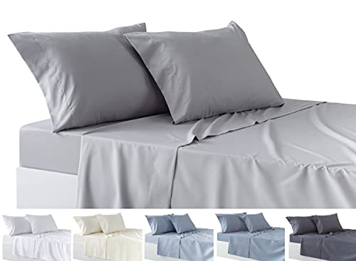 Todocama 4-teiliges Bettwäsche-Set – Spannbetttuch – Bettlaken – Zwei Kissenbezüge 50 x 80 cm (Bett 135 – 135 x 190/200 cm, Hellgrau)