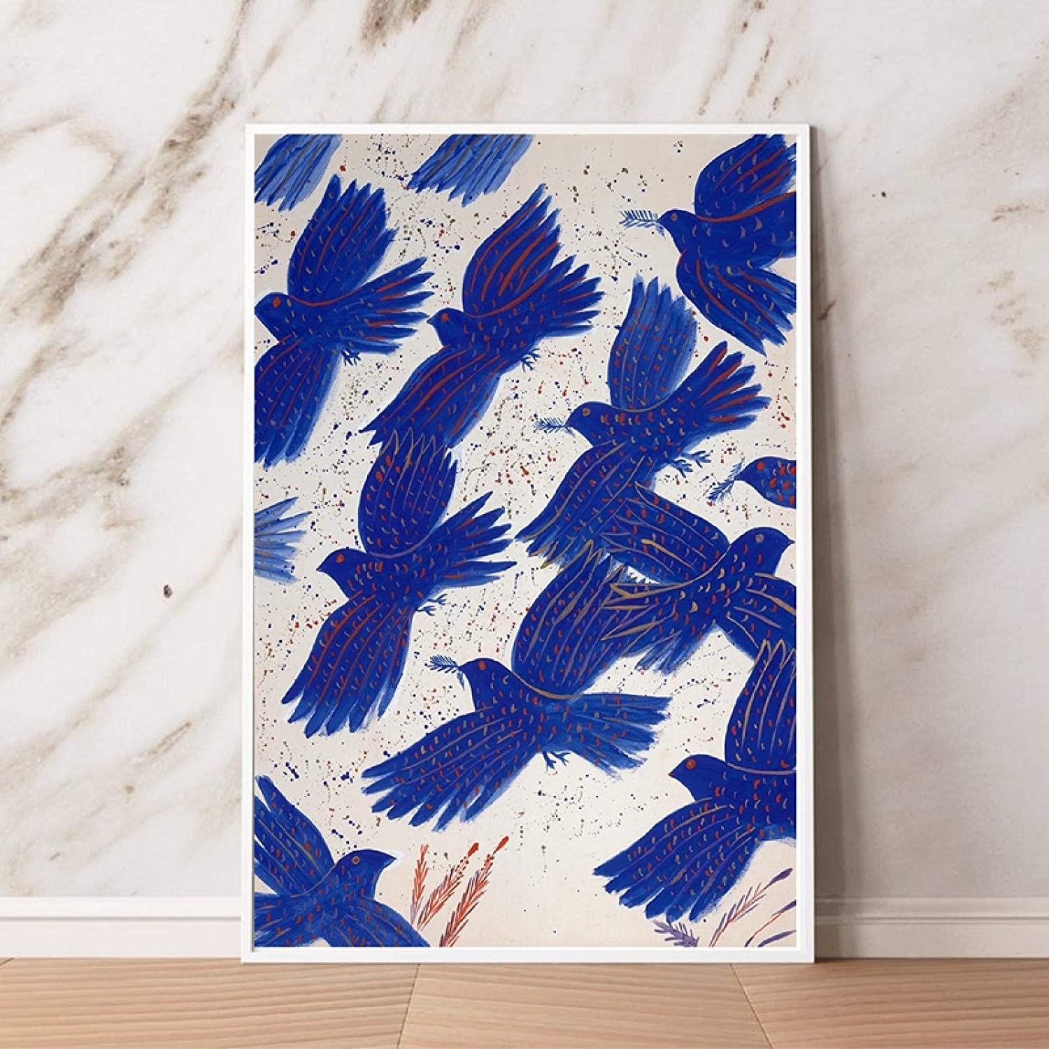 SXXRZA Bilddruck 70 x 90 cm Rahmenlos Alecos Fassianos Poster Wandkunst Leinwanddruck Blauer Paradiesvogel Kunstmalerei Wandbild Raumdekoration