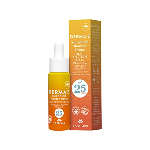 DERMA E Sun Shield Booster Drops SPF 25- Clear, Lightweight Mineral Facial Sunscreen-Broad spectrum Protection with Zinc And titanium Dioxide , 1 Fl Oz
