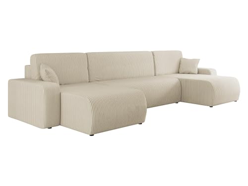 Mirjan24 Ecksofa Pixalo U Cord, Design Eckcouch Couch mit Schlaffunktion und Bettkasten, Wohnlandschaft, Bettfunktion, U-Form Sofa, Seite Universal (Poso 100)