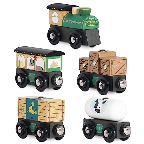Le Toy Van TV711 Goods Set Classic Wooden Toy, 5 Linking Cars, Green Train, Compatible with All Leading Brands