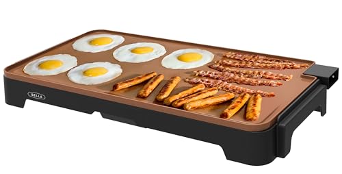 BELLA XL Electric Ceramic Titanium Griddle, Make 10 Eggs At Once, Healthy-Eco Non-stick Coating, Hassle-Free Clean Up, Large Submersible Cooking Surface, 12" x 22", Copper/Black