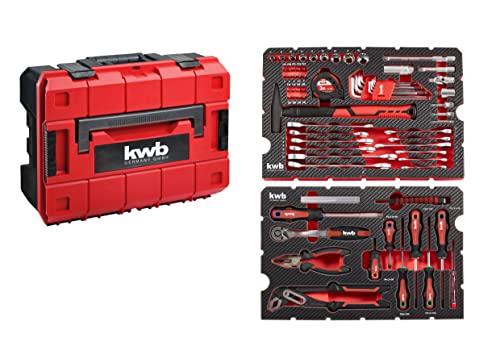 kwb Werkzeugkoffer/Werkzeug-Set, 80-teilig im E-Case, gefüllt, robust und hochwertig, ideal für den Haushalt oder die Garage, gepolstert mit Werkzeugeinlagen u. Schaumstoff im Deckel, Werkzeugsatz