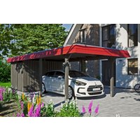 Skan Holz Carport Wendland Schiefergrau + Anbau 362 x 870 cm Alu-Dach Blende Rot