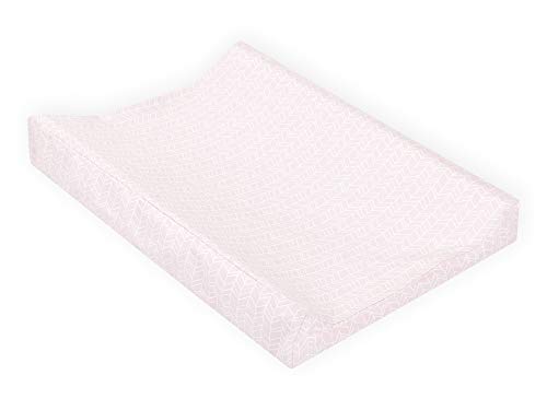 KraftKids Bezug für Keilwickelauflage weiße Feder Muster auf Rosa, Wickelunterlage-Bezug aus 100% Baumwolle, Wickelbezug in 50 x 70 cm tief abwaschbar