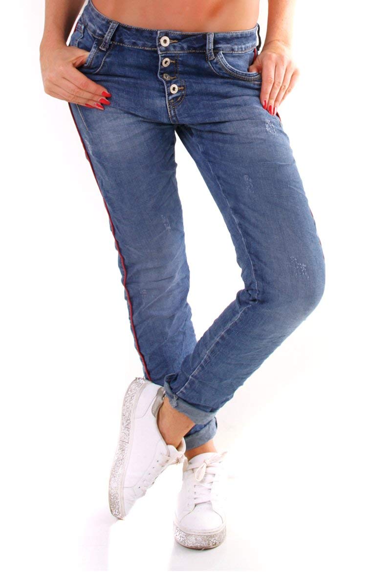 OSAB-Fashion 10370 Damen Jeans Röhre Hose Boyfriend Haremscut Streifen