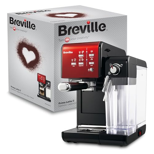 Breville PrimaLatte II Kaffee- und Espressomaschine VFC109X-01, 19 bar, für Kaffeepulver oder Pads geeignet, Integrierter automatischer Milchschäumer, schwarz/rot