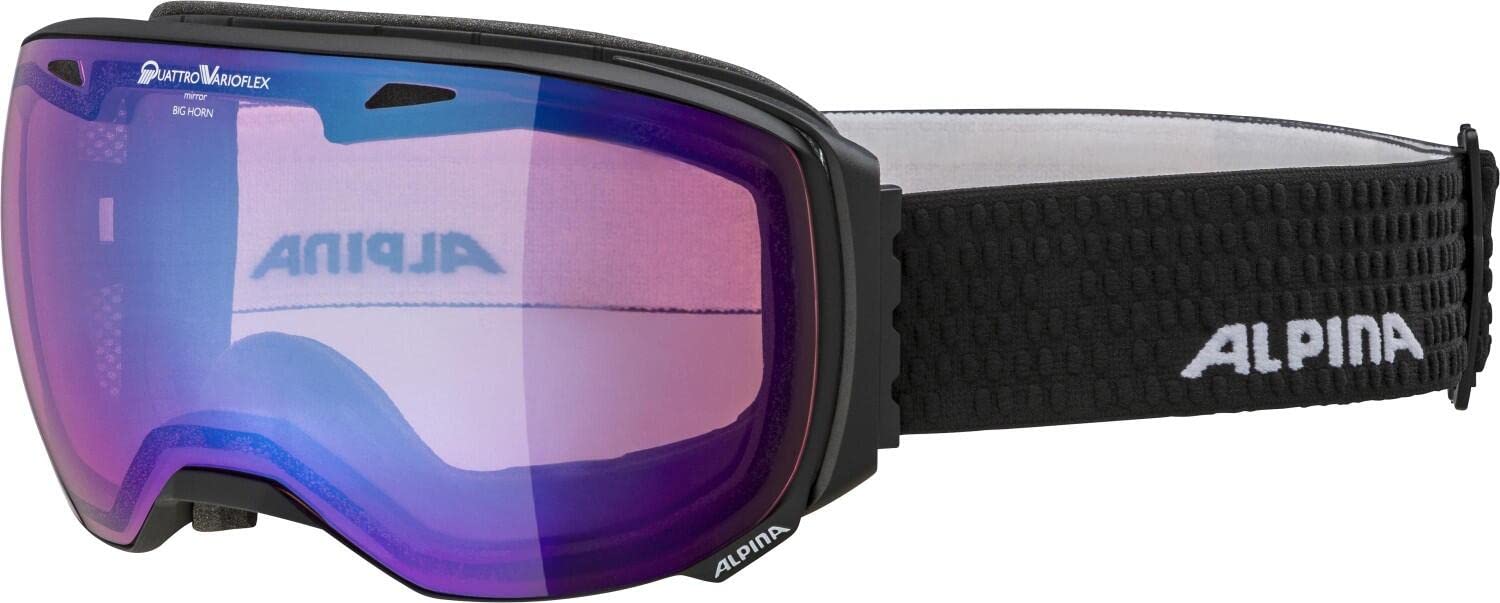 ALPINA BIG HORN QV - Verspiegelte, Selbsttönende & Kontrastverstärkende Skibrille Mit 100% UV-Schutz Für Erwachsene, black matt, One Size